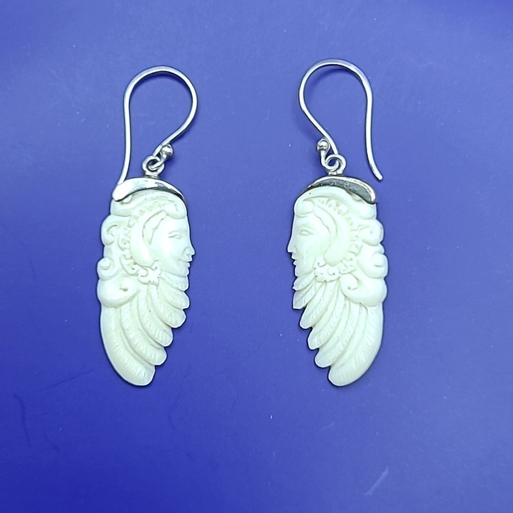 White Bone Bali Angel Earrings in 925 Sterling Silver
